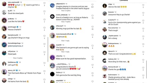 Freddie Freeman's Instagram story comment section
