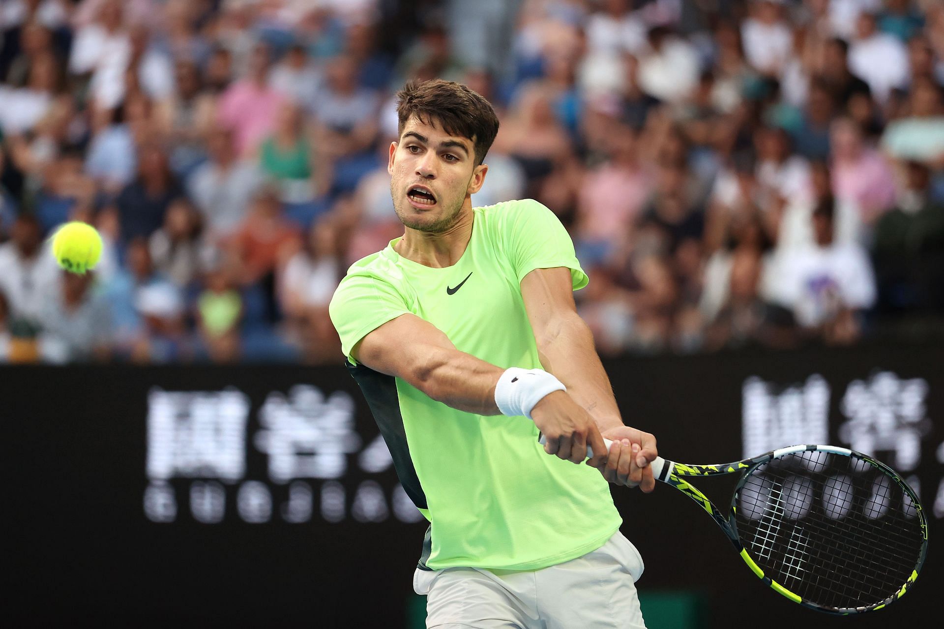 Carlos Alcaraz in an exhibition match ahead of the 2024 Australian Open