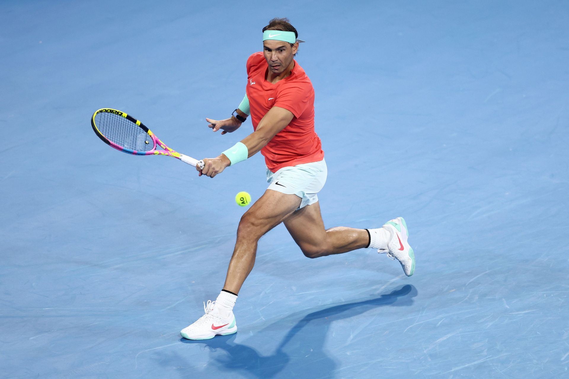 Rafael Nadal in action at the 2024 Brisbane International.