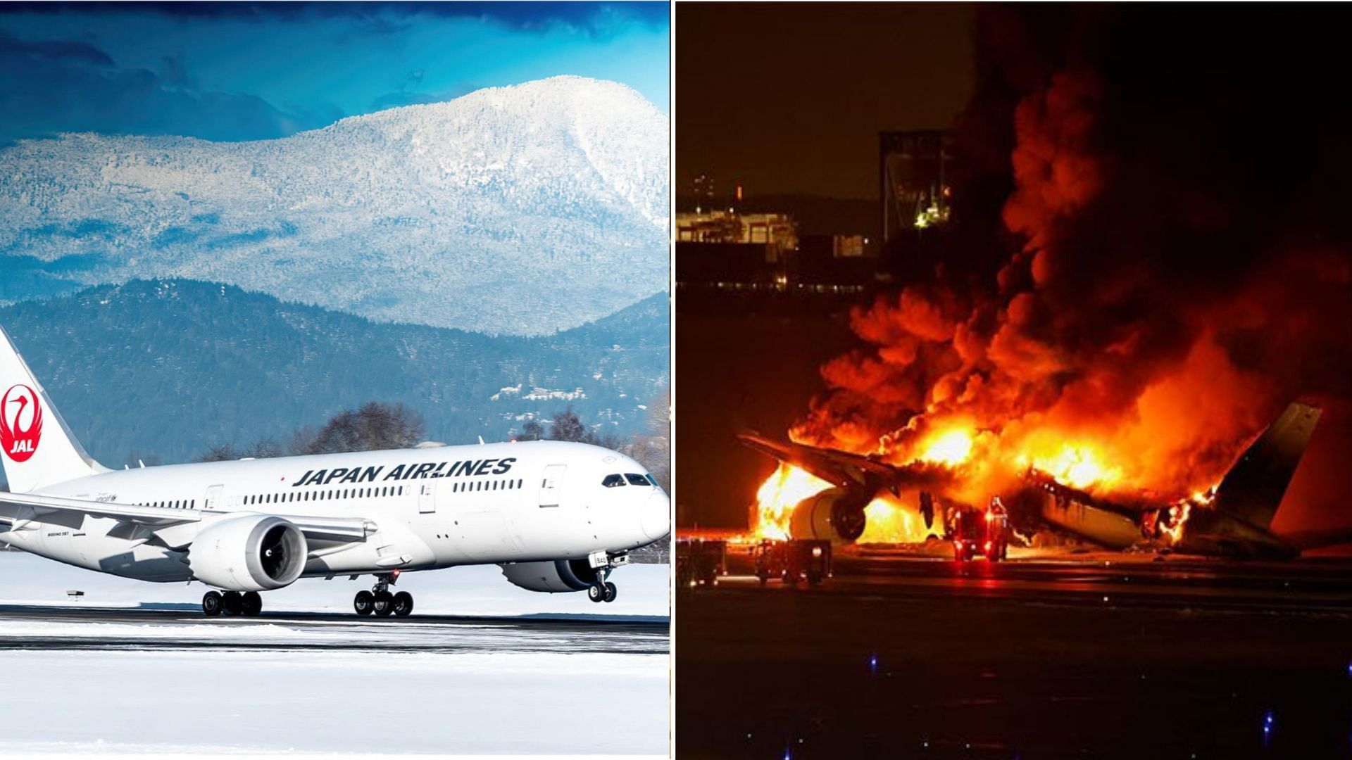 The plane caught fire at the Haneda Airport (Image via Facebook / Japan Airlines / X / @KRIGOS02)