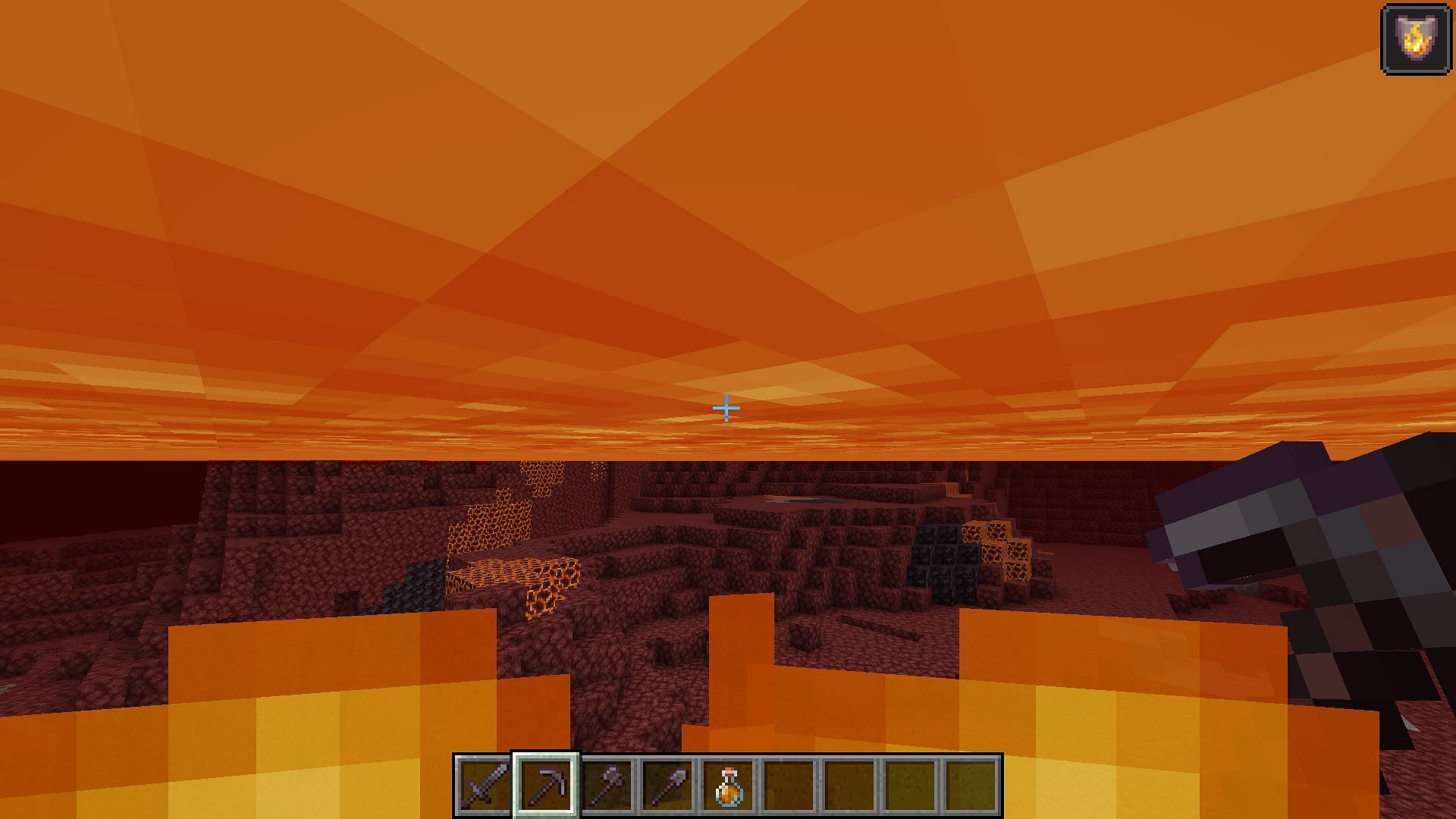 Blocs visibles sous la piscine de lave dans le Nether (Image via Mojang)