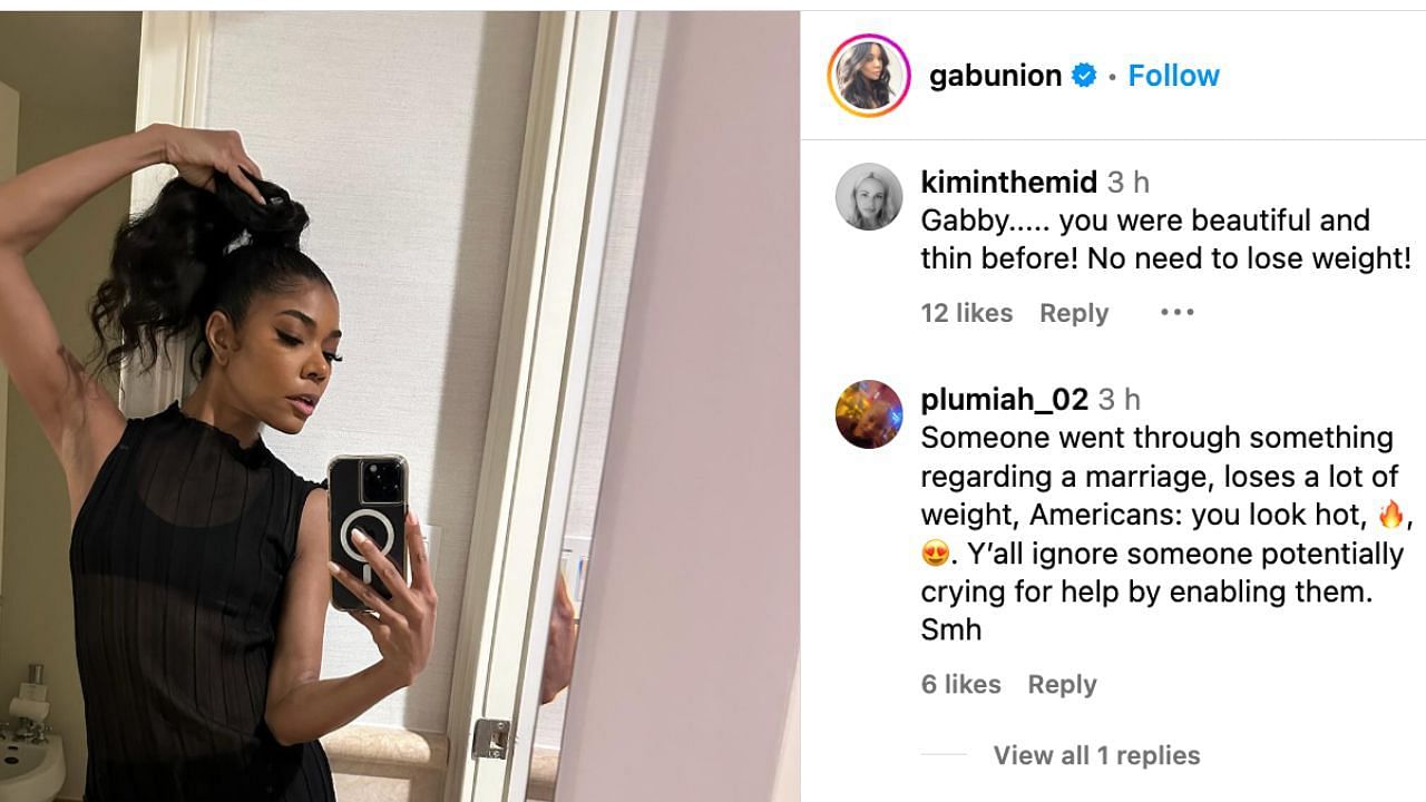 One of the fans felt there was no need for Gabrielle Union to lose weight