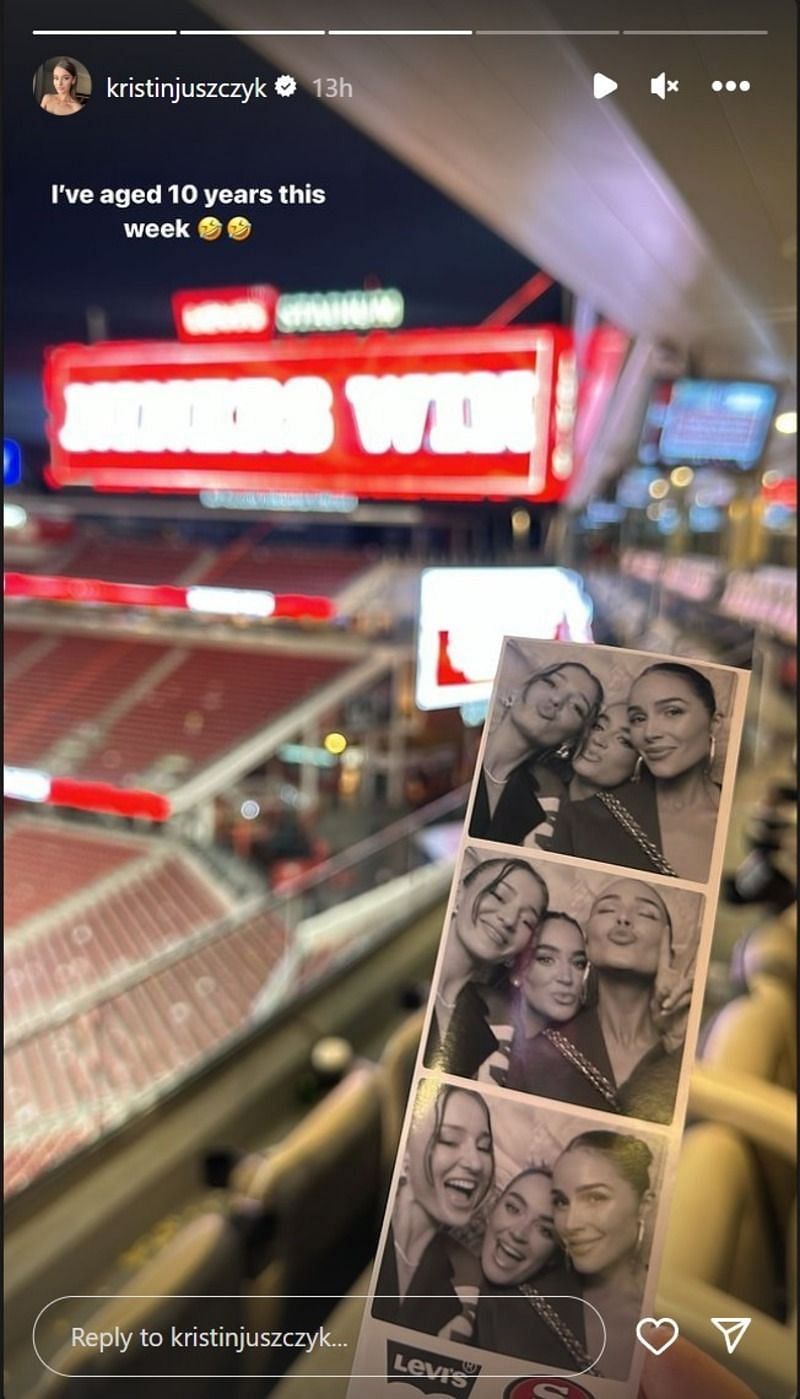 Kristin Juszczyk with Olivia Culpo and Claire Kittle after the San Francisco 49ers&#039; playoff victory against the Green Bay Packers.