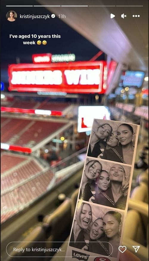 Kristin Juszczyk with Olivia Culpo and Claire Kittle after the San Francisco 49ers' playoff victory against the Green Bay Packers.