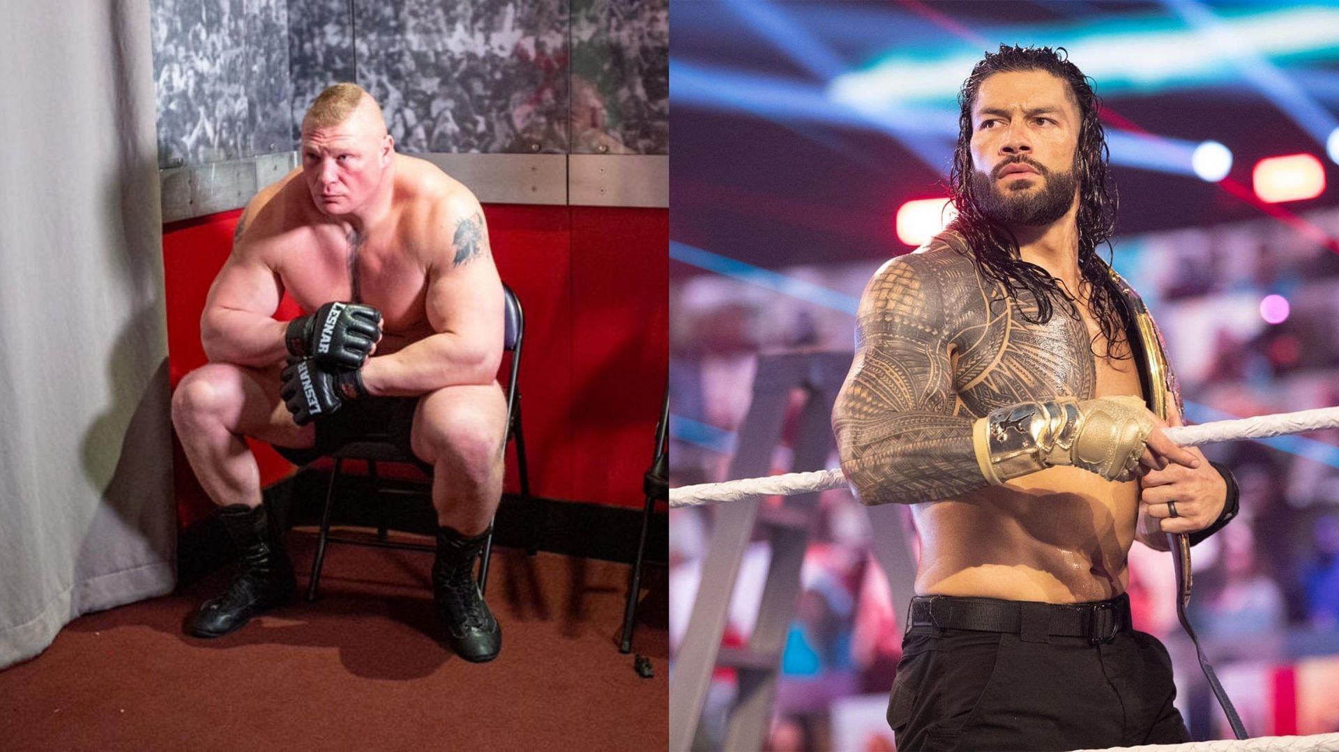 Brock Lesnar (left) and Roman Reigns (right)