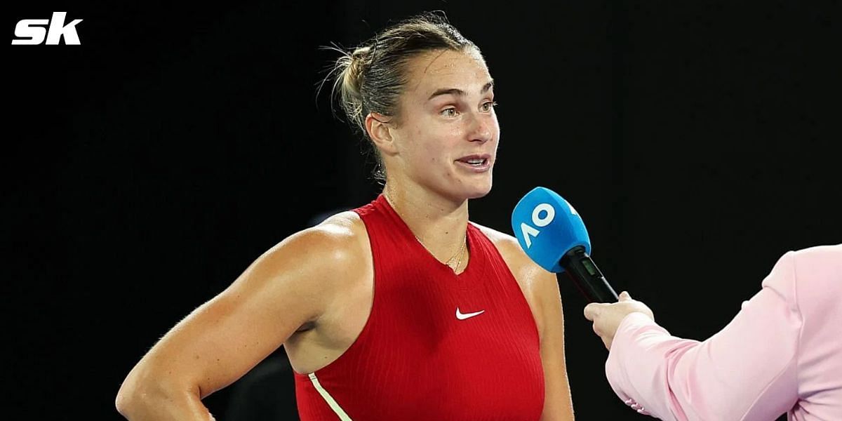 Aryna Sabalenka during her on-court interview at Australian Open