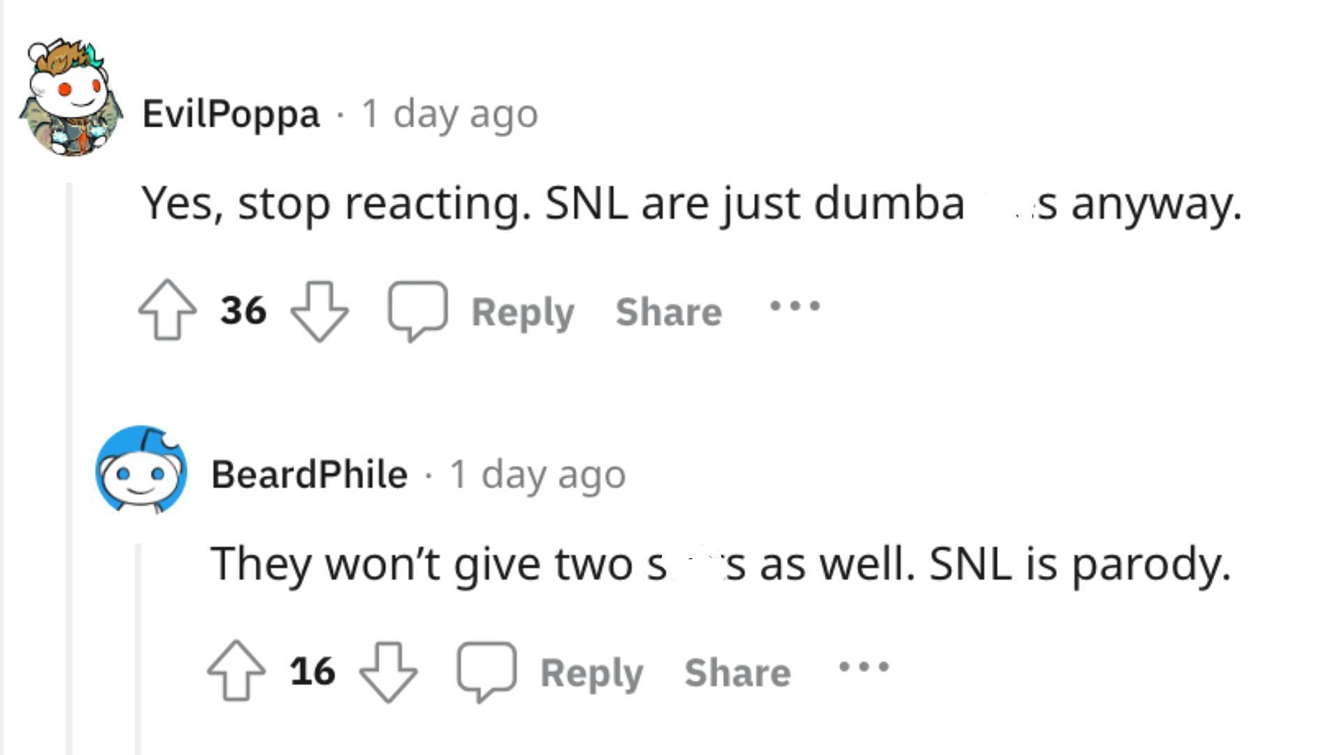 These fans opine that SNL is a parody show (Image via Reddit/EvilPoppa)