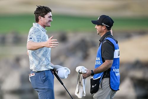 Nick Dunlap and his caddie, Hunter Hamrick, at The American Express (Image via Orlando Ramirez/Getty Images)