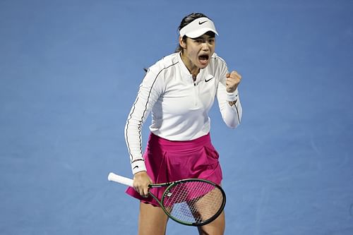 Emma Raducanu of Great Britain reacts in her match against Elena-Gabriela Ruse - Getty Images