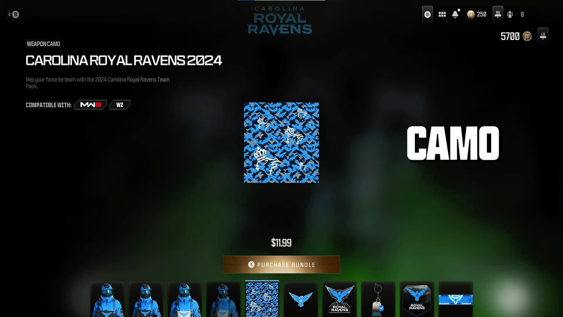 Carolina Royal Ravens team pack inclusions in MW3 and Warzone (Image via Activision)