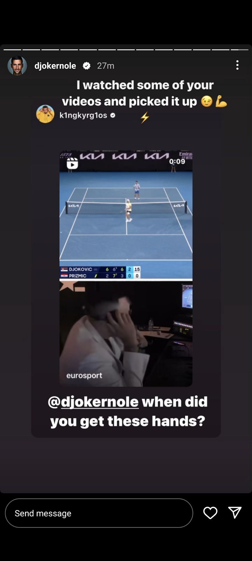 Response to Krygios&rsquo;s question on his hands