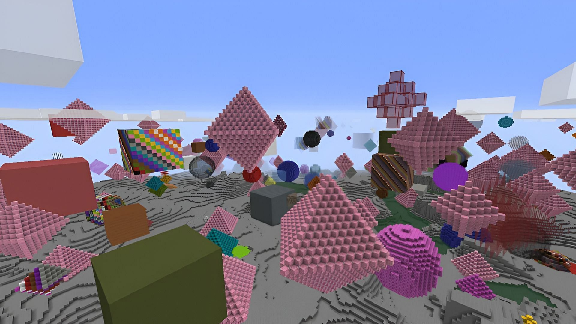 Shapes was a joke biome offered in Minecraft&#039;s famous 20w14&infin; snapshot (Image via Mojang)