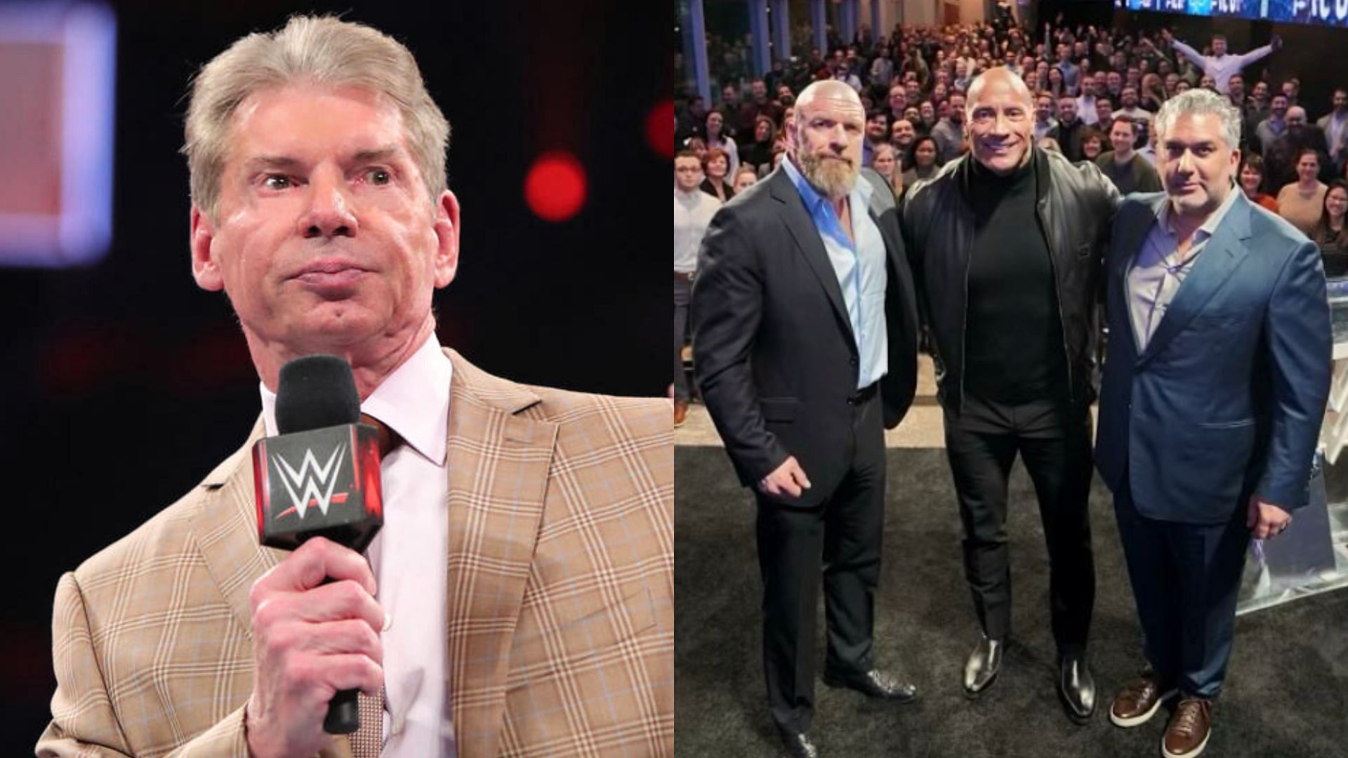Vince McMahon, Triple H, The Rock, and Nick Khan.