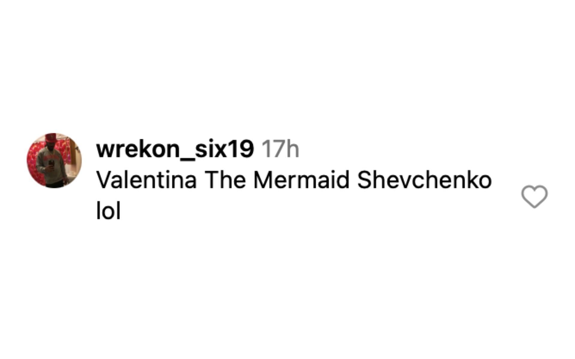 Fan reacting to Valentina Shevchenko&#039;s swimming pool post [via @bulletvalentina on Instagram]