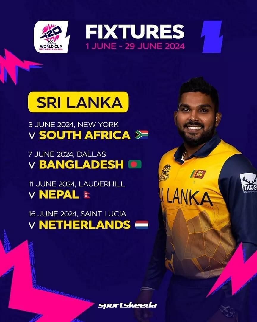 Sri Lanka T20 World Cup 2024 Schedule