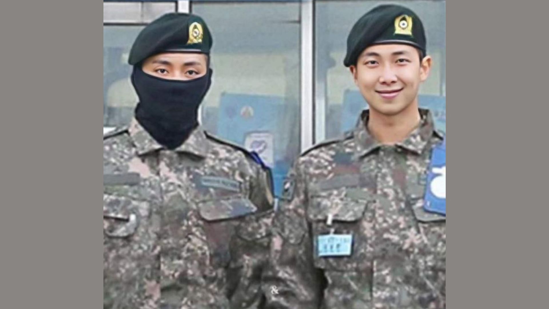Military photos of BTS V and RM (Image via X/@global_fan_base)