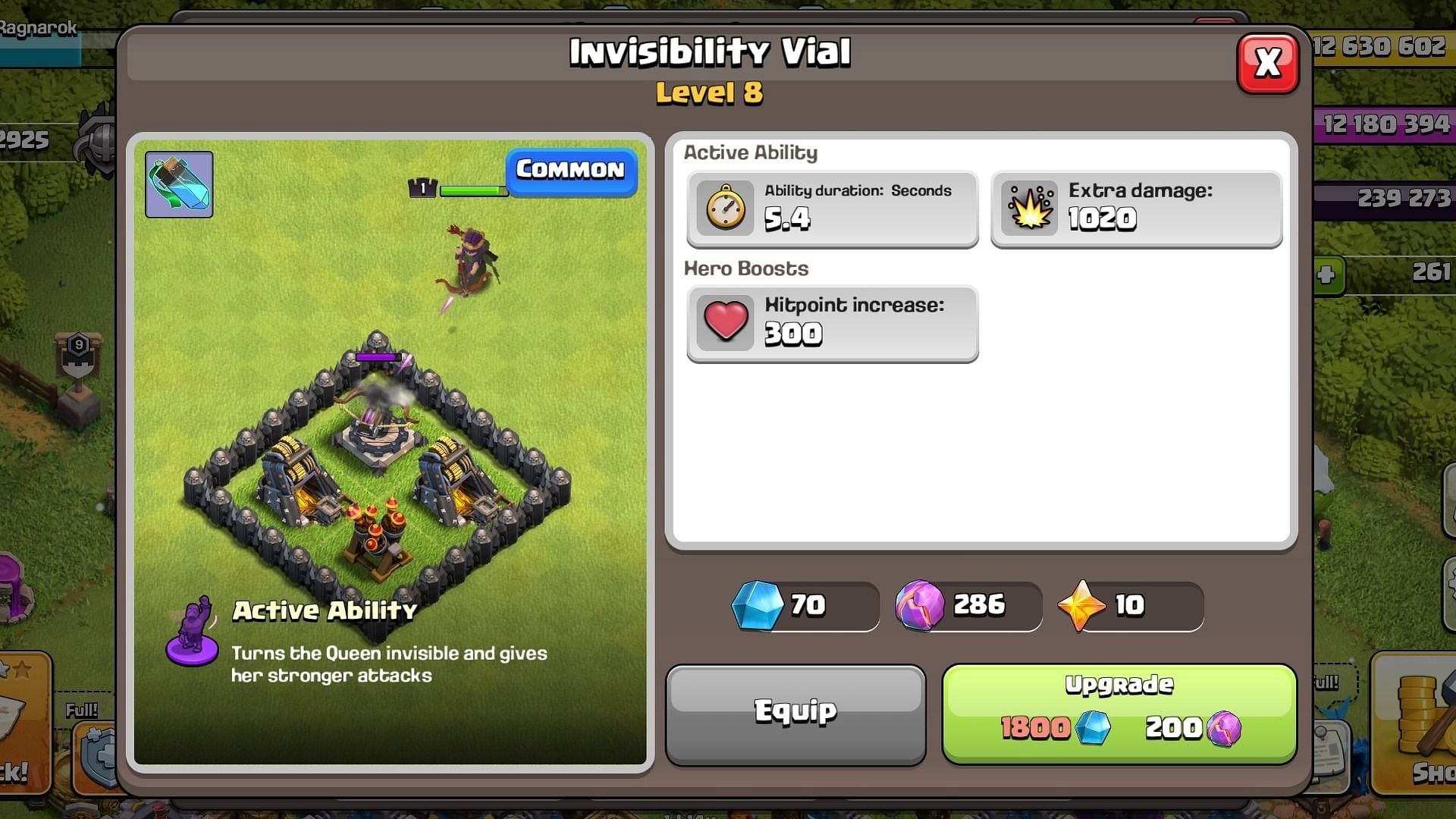 Invisibility Vial stats (Image via Supercell)