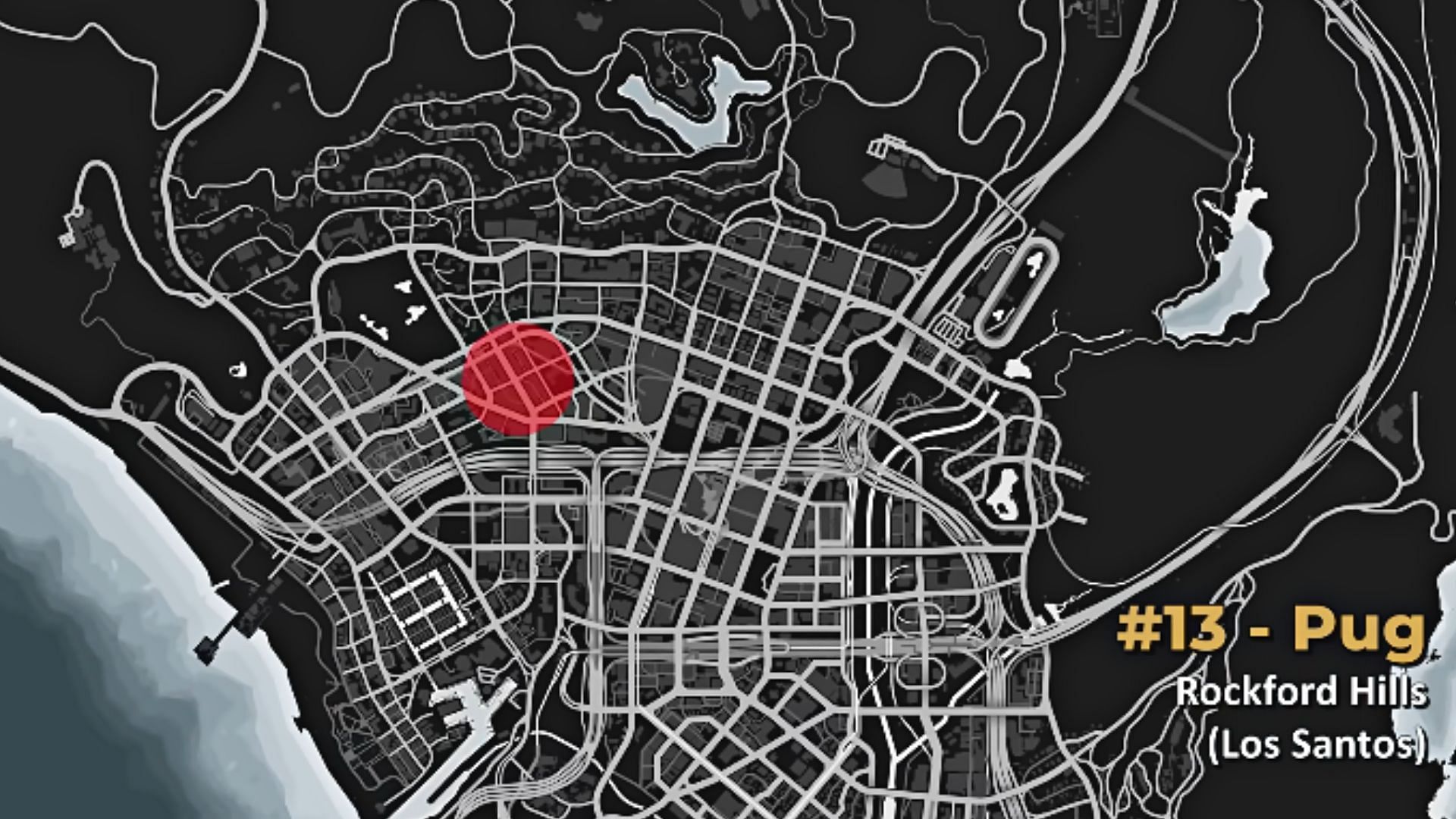 Look for the Pug in the area within the red circle (Image via YouTube/GTA Series Videos)