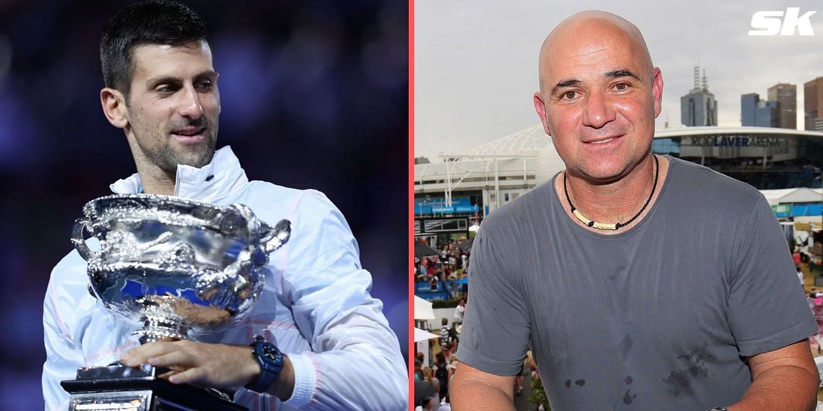 Novak Djokovic (L), Andre Agassi (R)