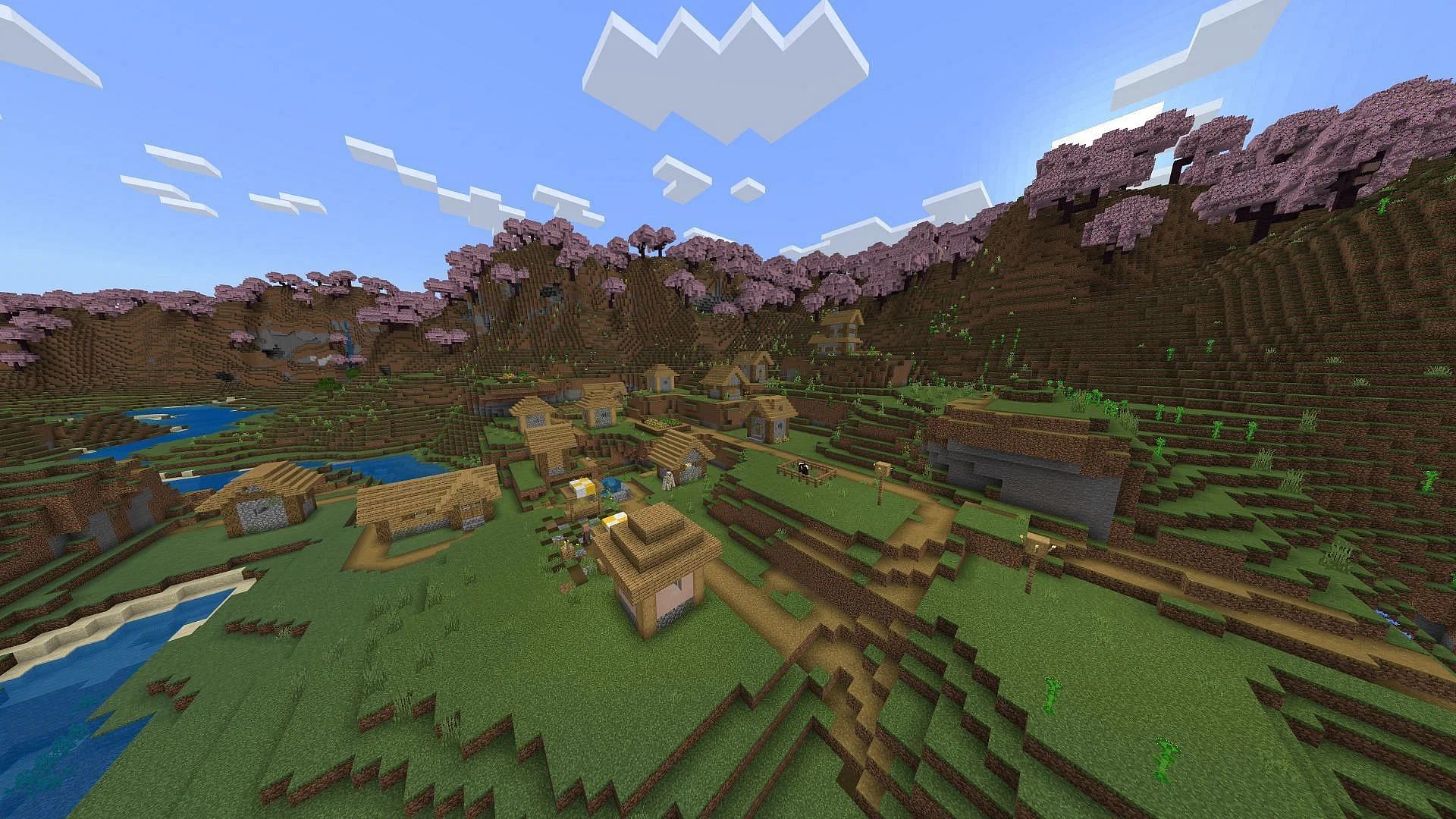 Minecraft fans won&rsquo;t lack for cherry grove biomes in this Java seed (Image via Mojang)