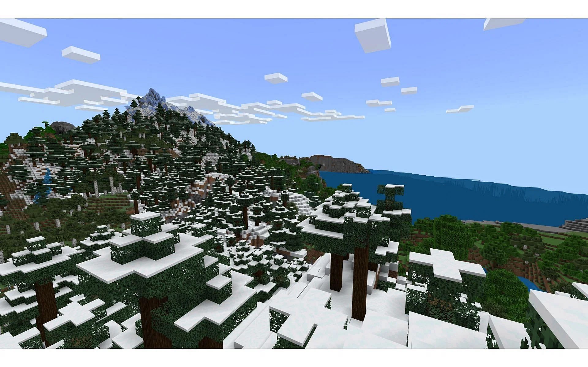 Players can find the terrifying ancient city below the serene snowy peaks (Image via Mojang)