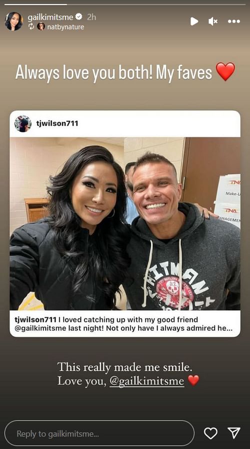 Screenshot of Gail Kim's post to Natalya on Instagram Stories