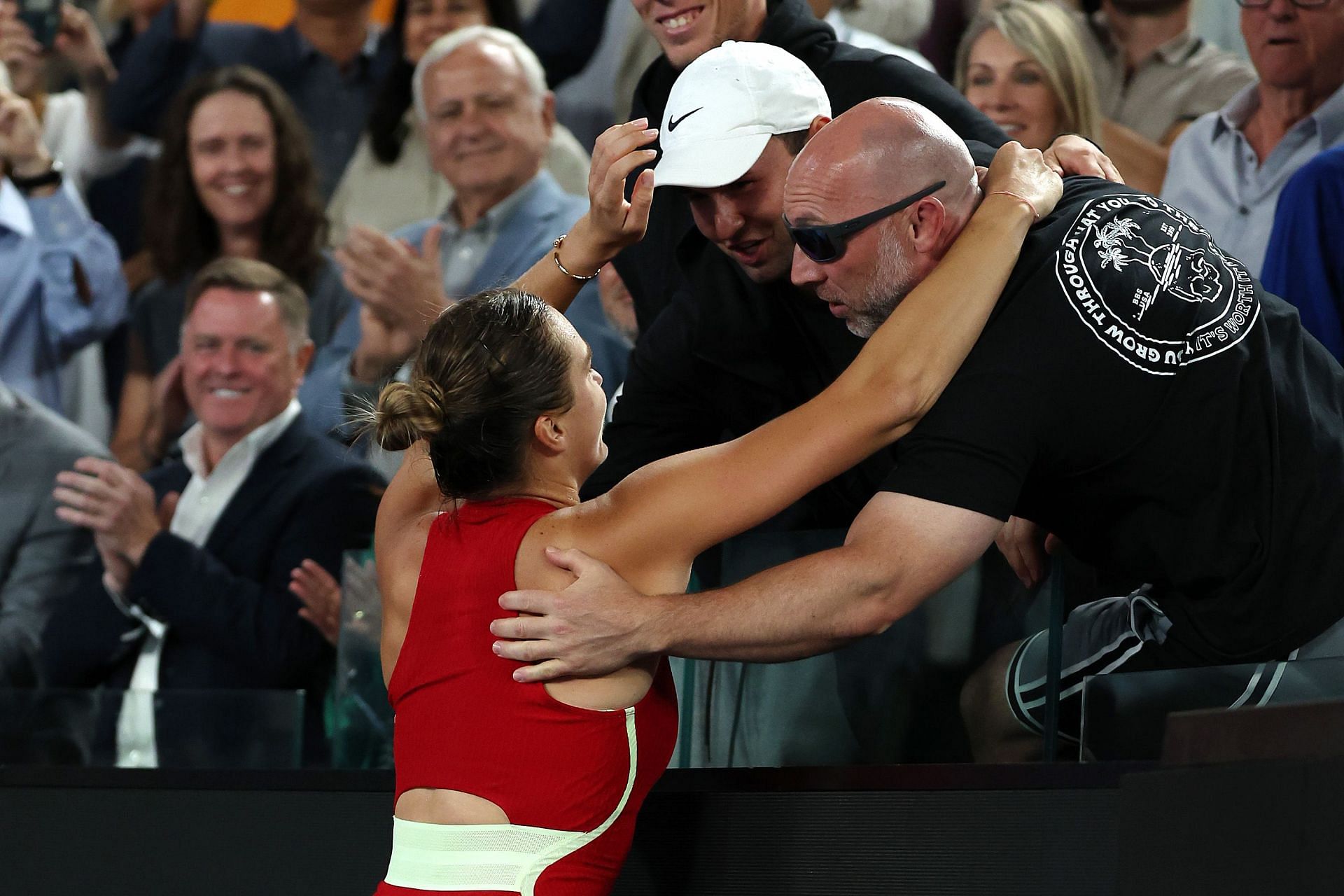 Aryna Sabalenka embraces her team at 2024 Australian Open