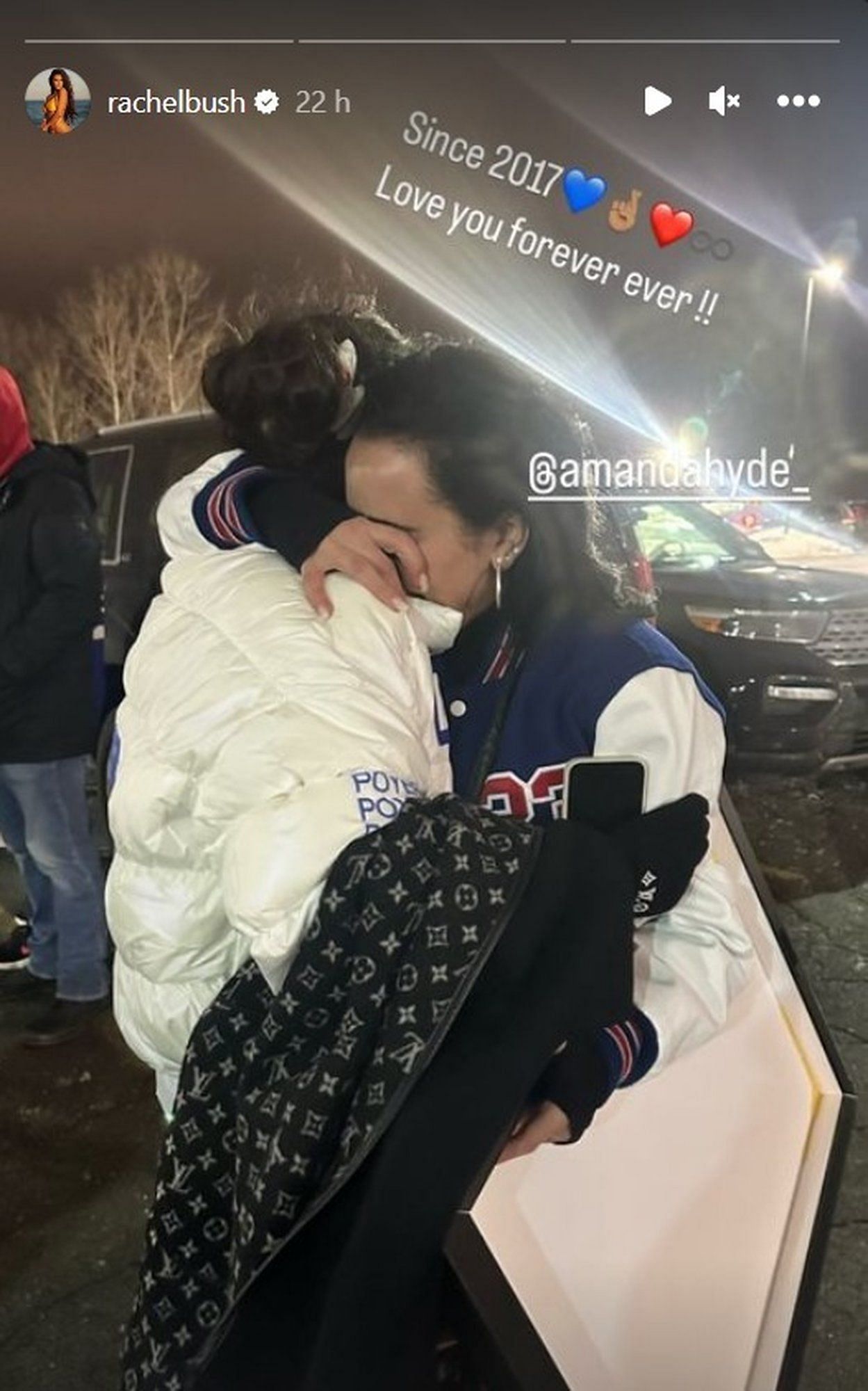 Amanda Hyde and Rachel Bush embracing for what could be the last time in Buffalo