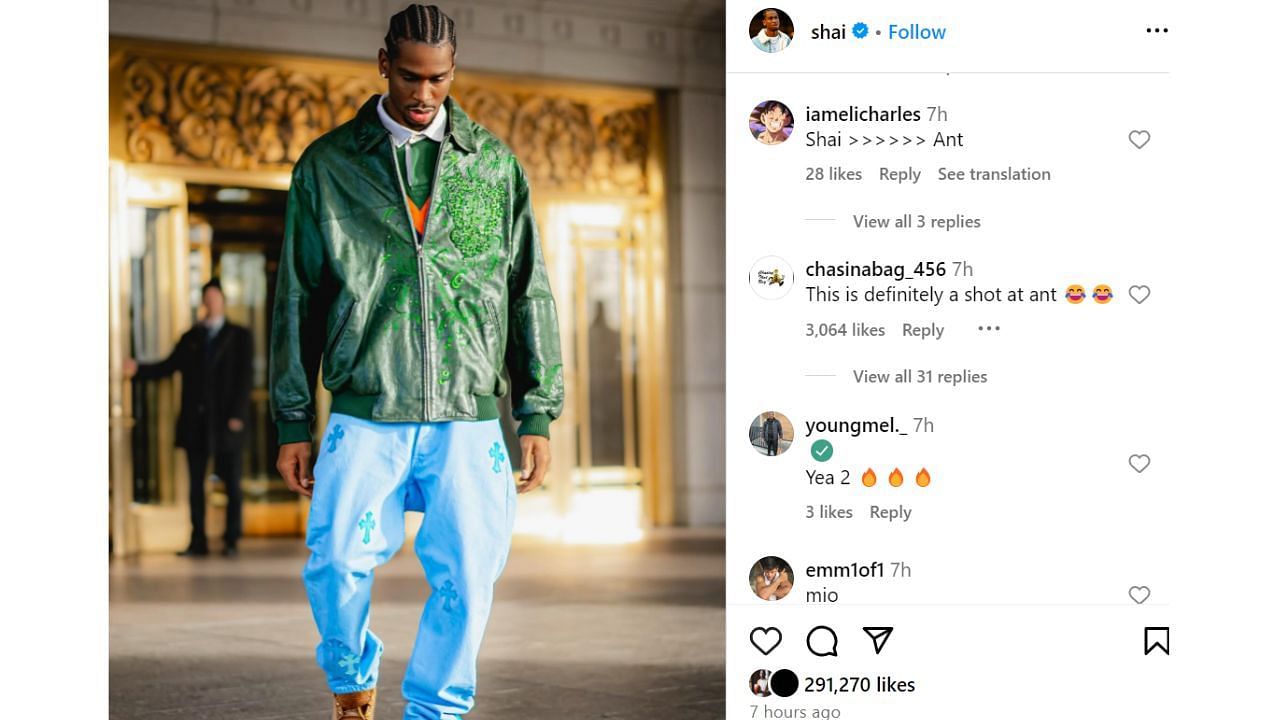 Fans are speculating Shai Gilgeous-Alexander is clapping back at Anthony Edwards following the OKC Thunder star&#039;s Instagram post.