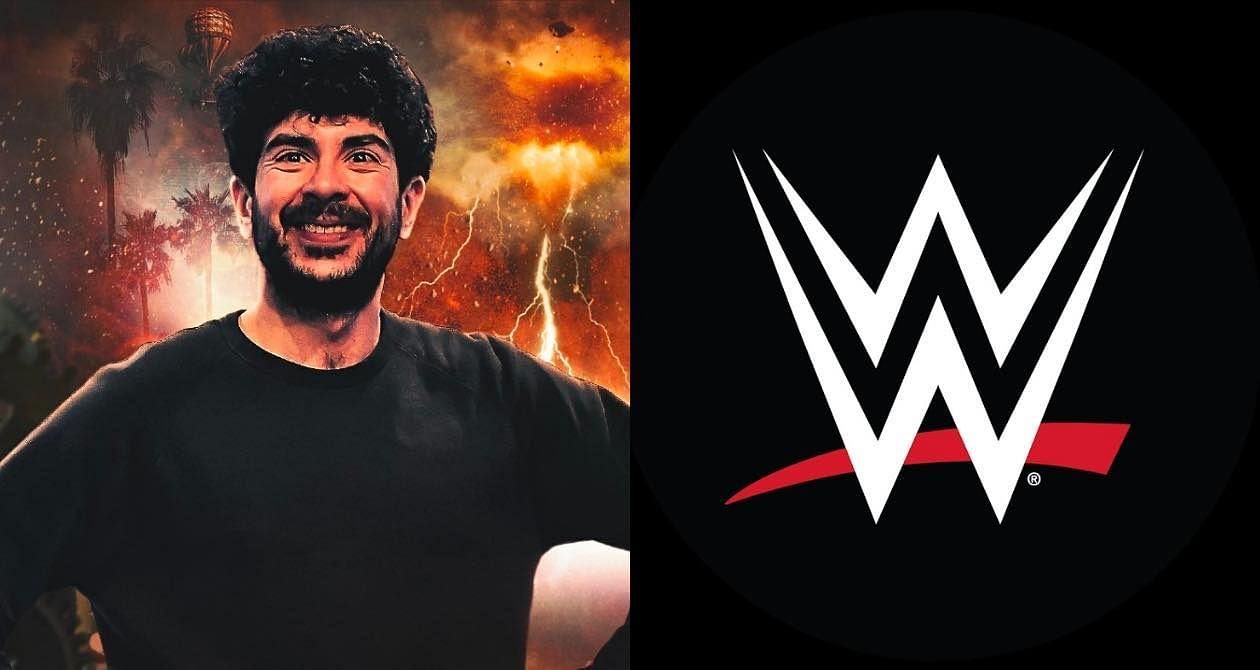 Tony Khan (left), WWE logo (right) [Image source: AEW