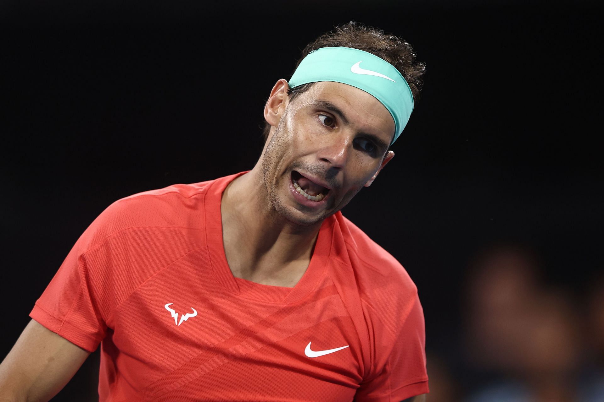 Rafael Nadal in action at the 2024 Brisbane International