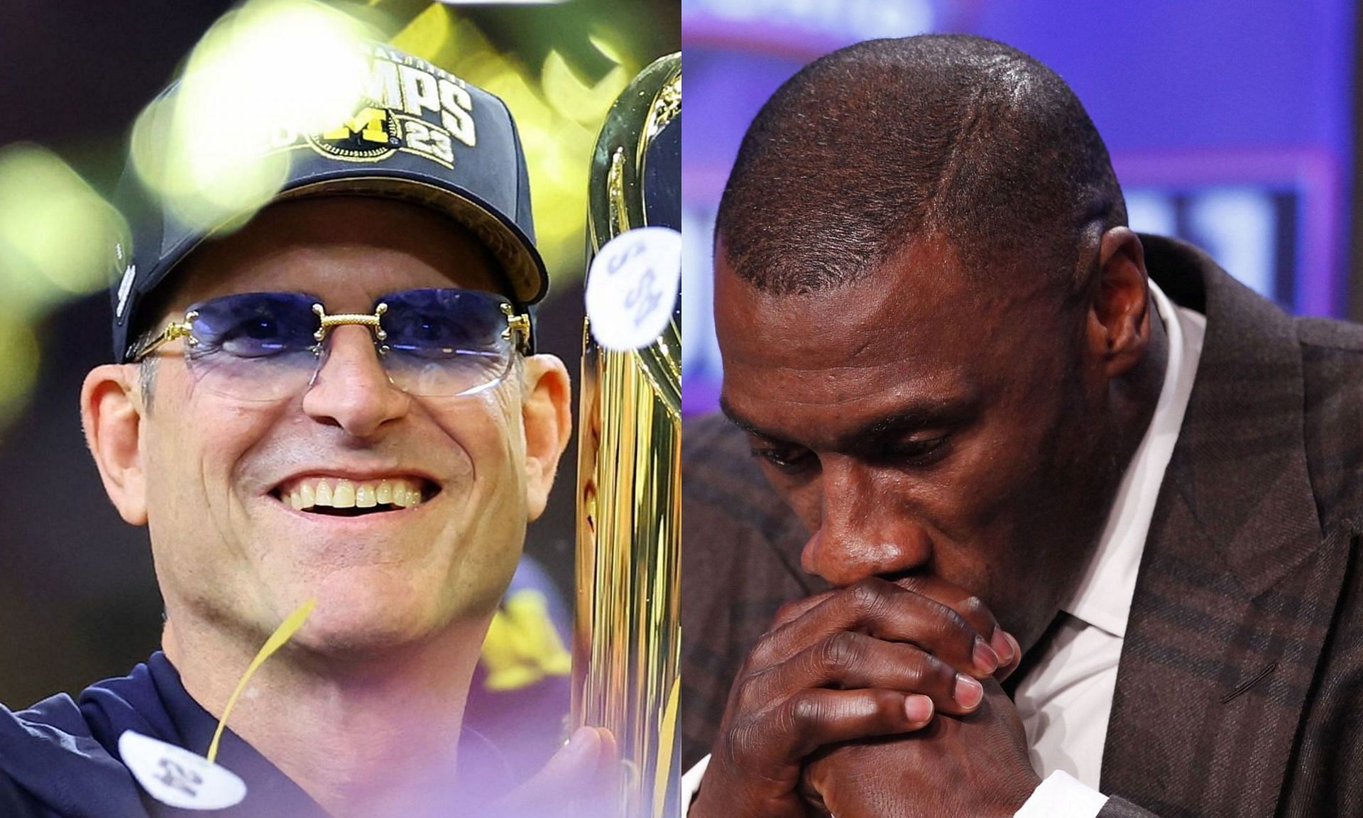 Jim Harbaugh (left), Shannon Sharpe (right)