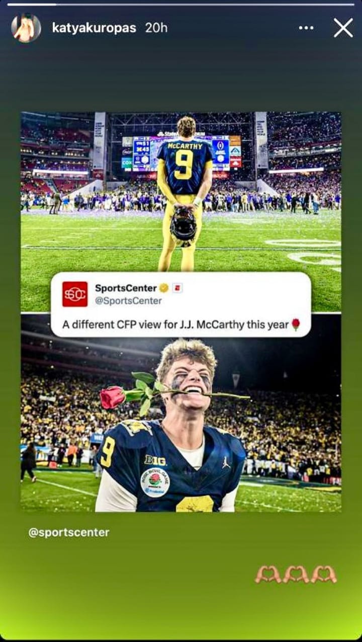 JJ McCarthy’s GF Katya Kuropas has a hearty response to Michigan’s