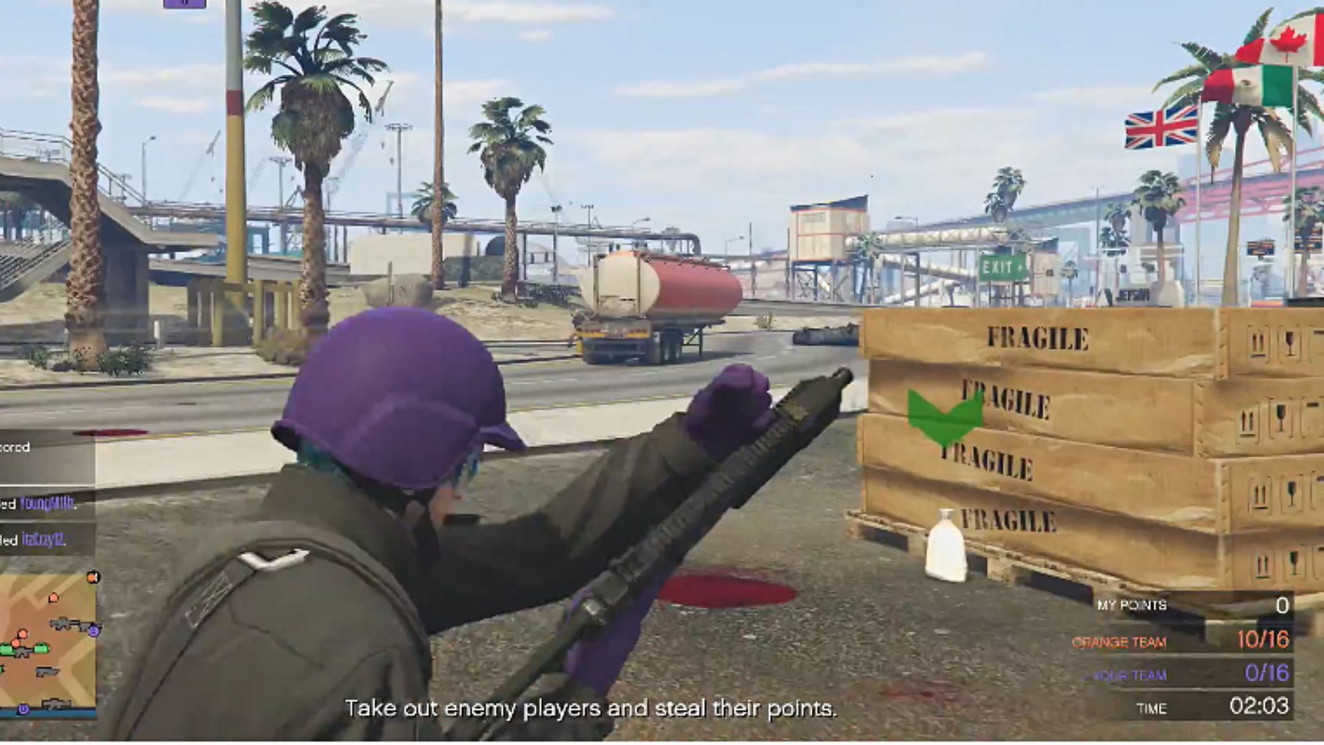 Collect the dropped money bag to score a point for your team (Image via Rockstar Games || YouTube/Gibs O Matic)