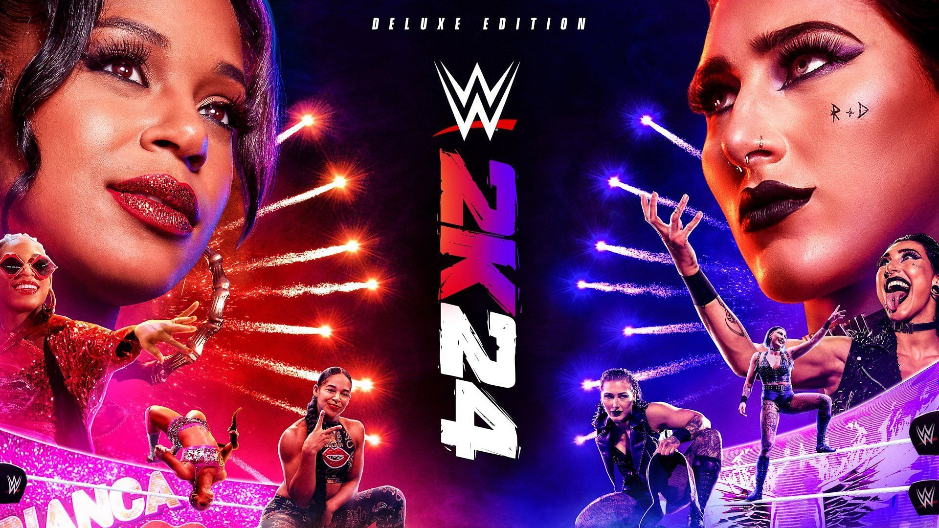 Bianca Belair and Rhea Ripley on the cover of the WWE 2K24 deluxe edition