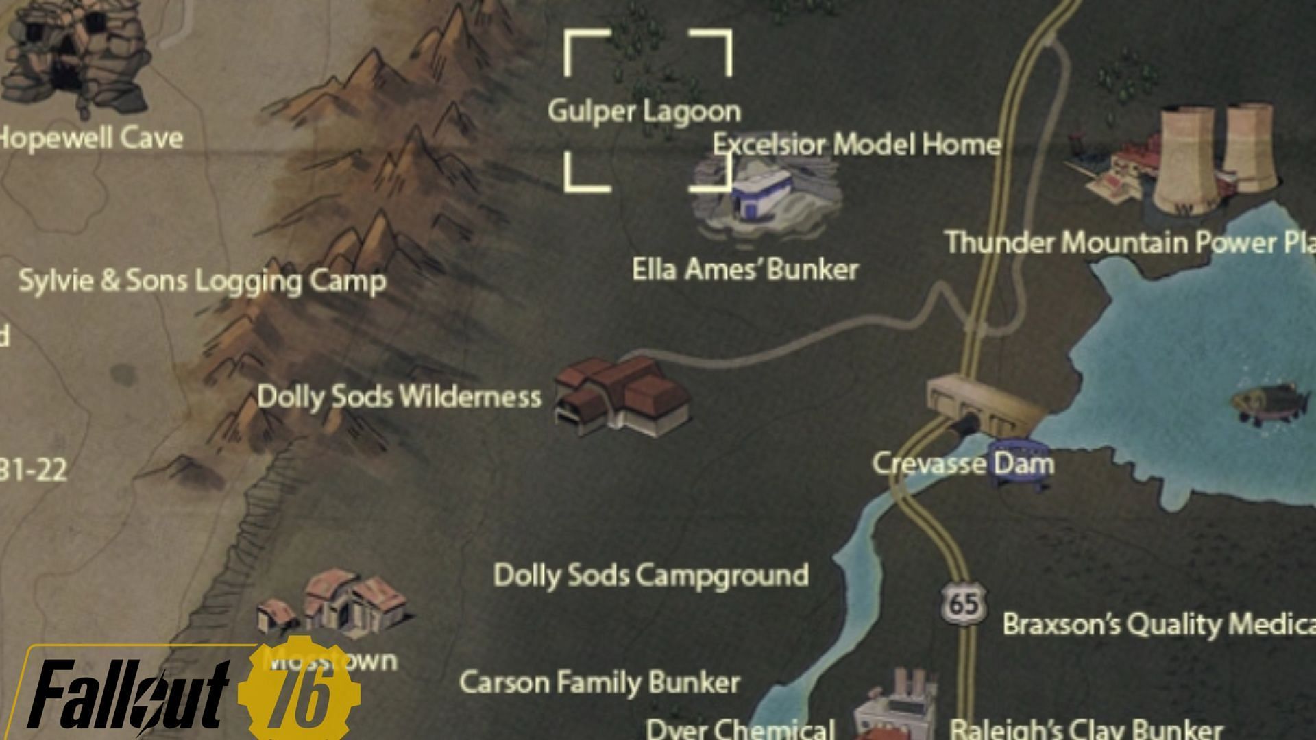 Gulpers Lagoon is located near Ella Ame&#039;s Bunker (Image via Bethesda Game Studios)