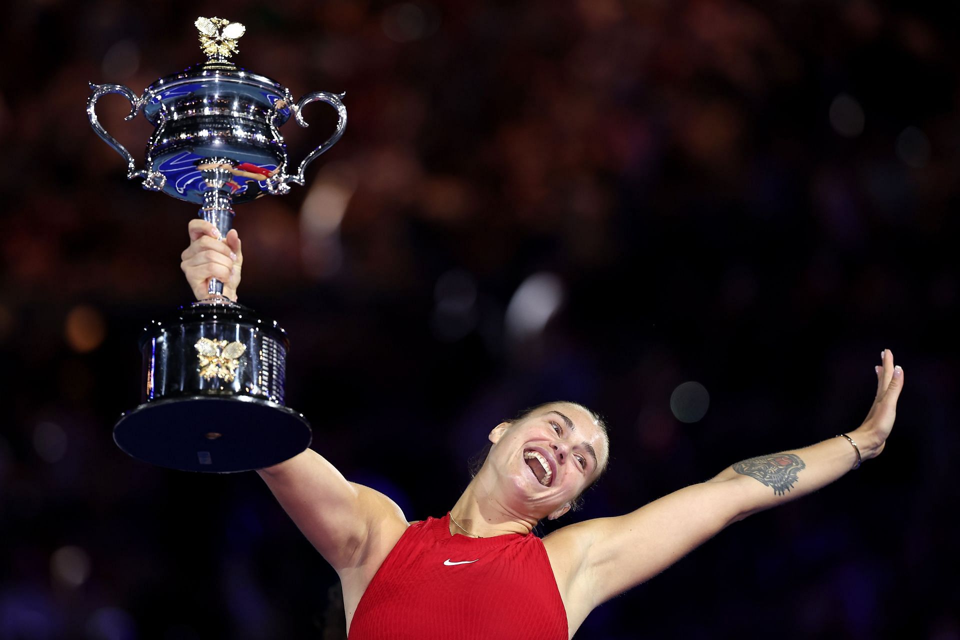 Aryna Sabalenka celebrates her win at the 2024 Australian Open - Getty Images