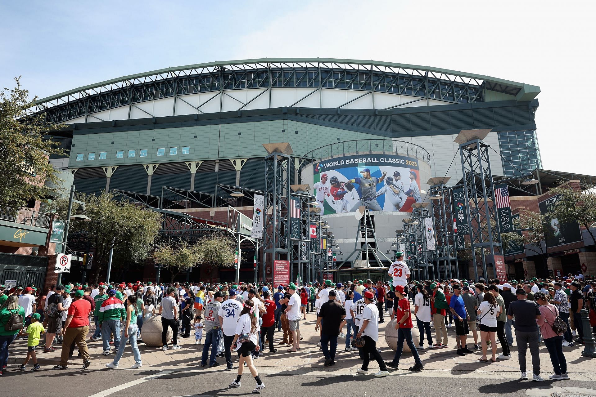 Fans gather outside of Chase Field before the World Baseball Classic Pool C game between Team Mexico and Team Colombia on March 11, 2023