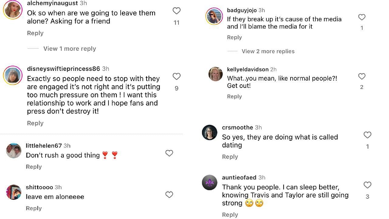 The comments left by Instagram users about the recent Taylor Swift and Travis Kelce news.