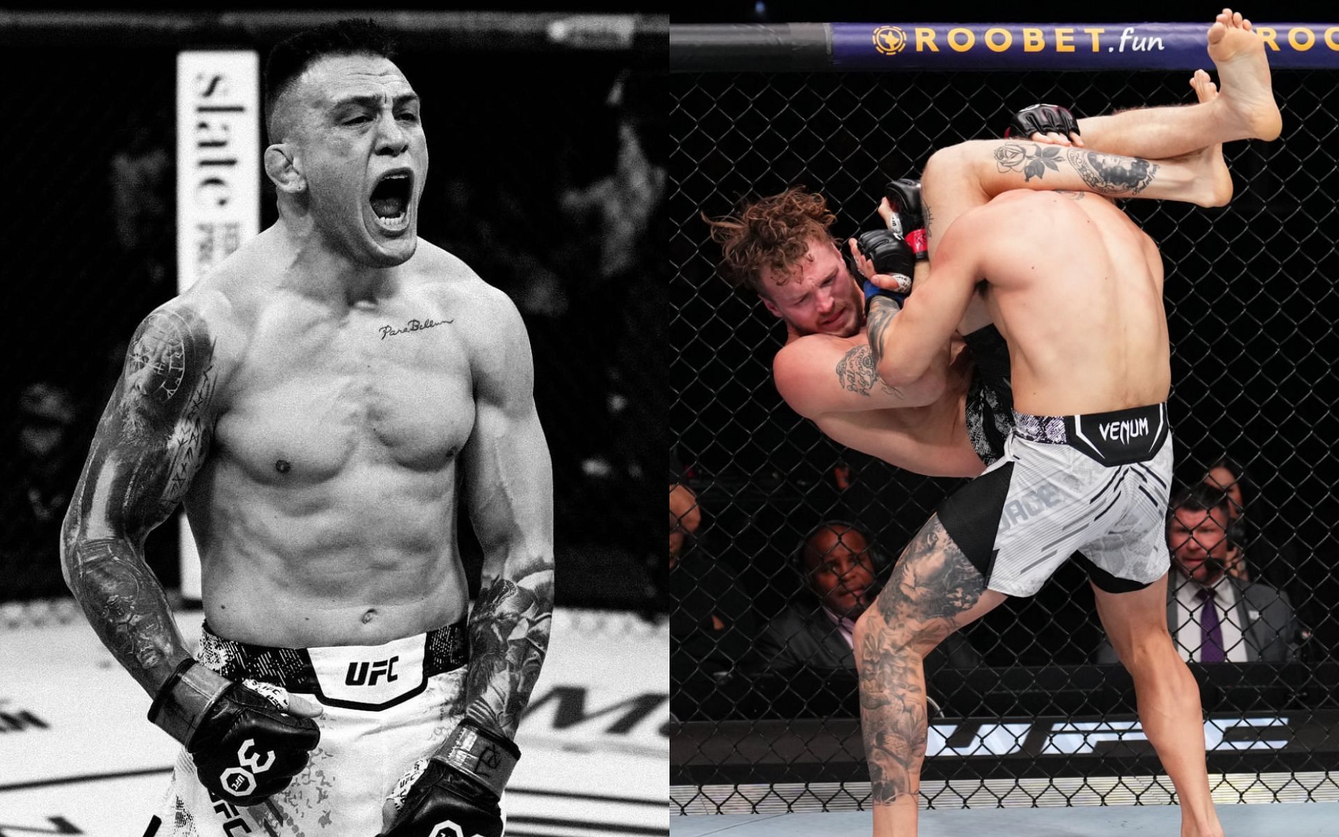 Cody Brundage (left) with a viral slam knockout in his most recent win (right) [Photo Courtesy @cody_brundage_ on Instagram and @ufc on X]