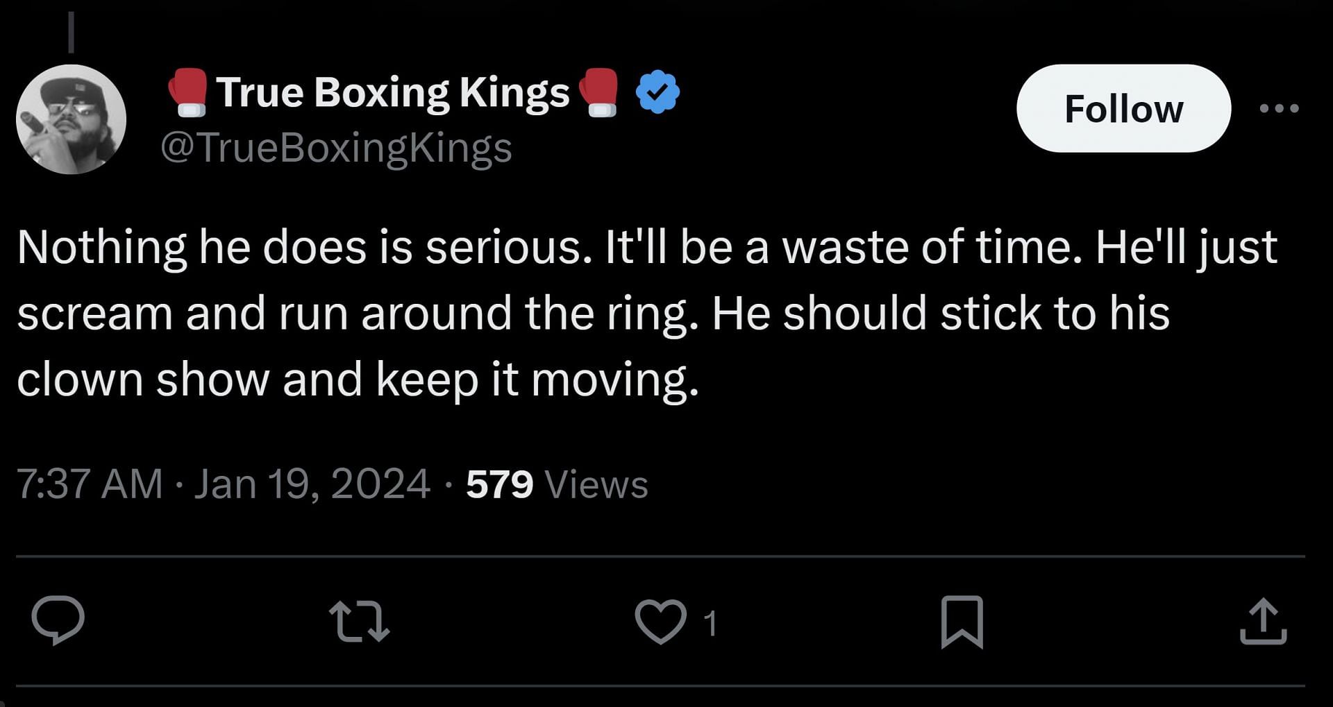 X user @TrueBoxingKings' comment (Image via Happy Punch/X)