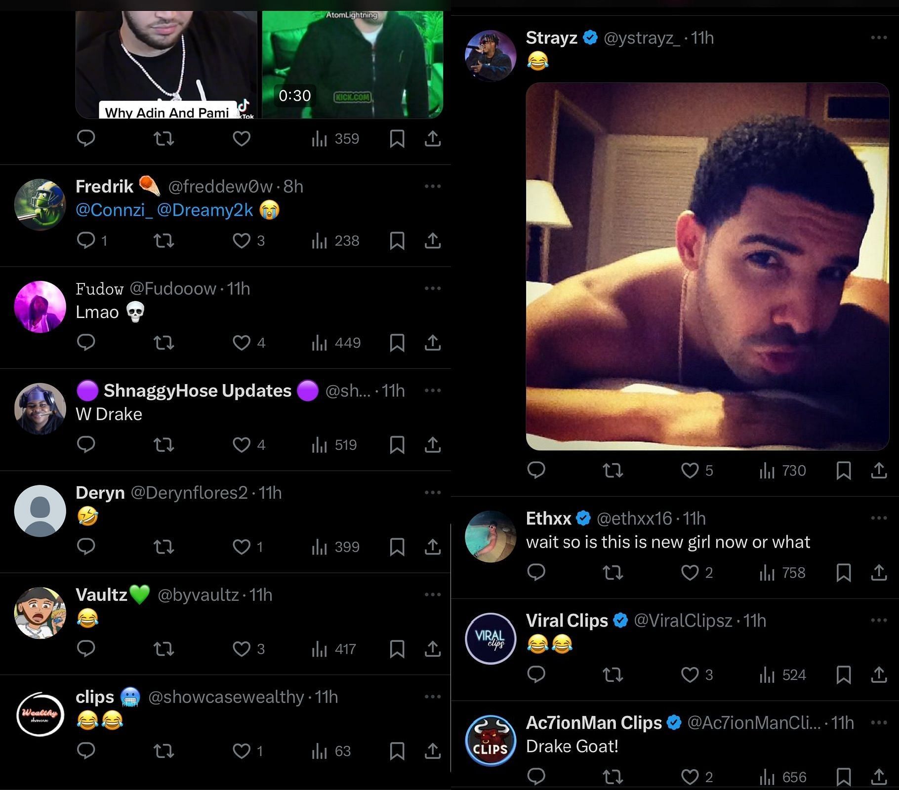 Fans react to the comical conversation between Adin Ross and Drake (Image via X/Liutauras)