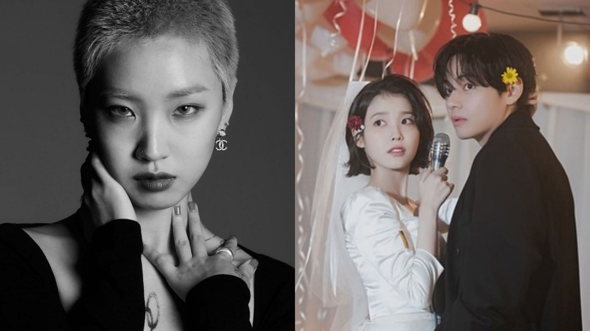 Featuring Taehyung, IU and Kim Nara (Image via Melon/Website and Naras_/Instagram)