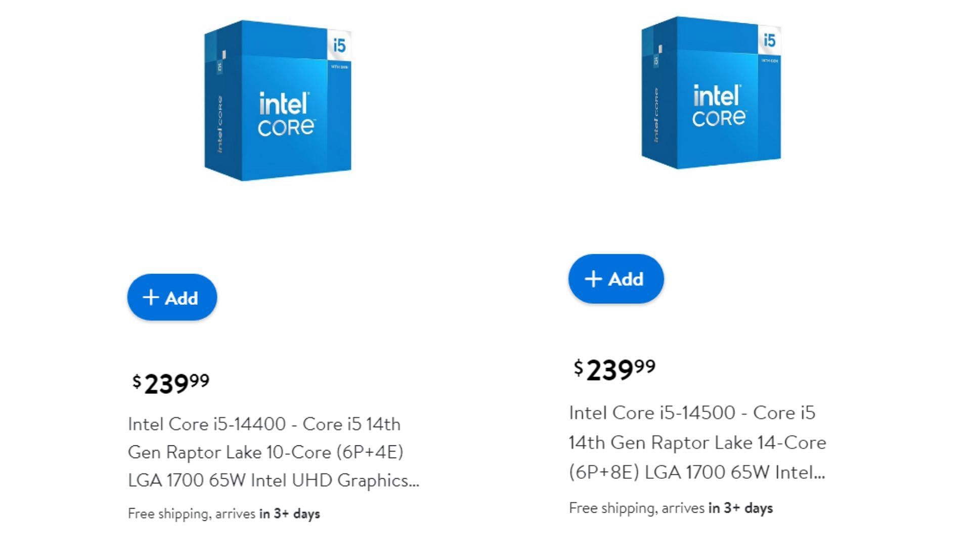 The Intel Core i5-14400 and i5-14500 are priced the same on Newegg and Walmart (Image via Walmart)