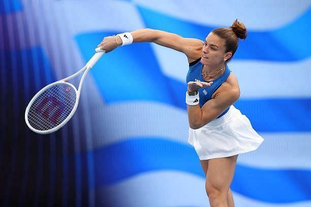 Maria Sakkari of Team Greece warms up in her Group B match against Daniela Seguel of Team Chile during day four of the 2024 United Cup at Ken...