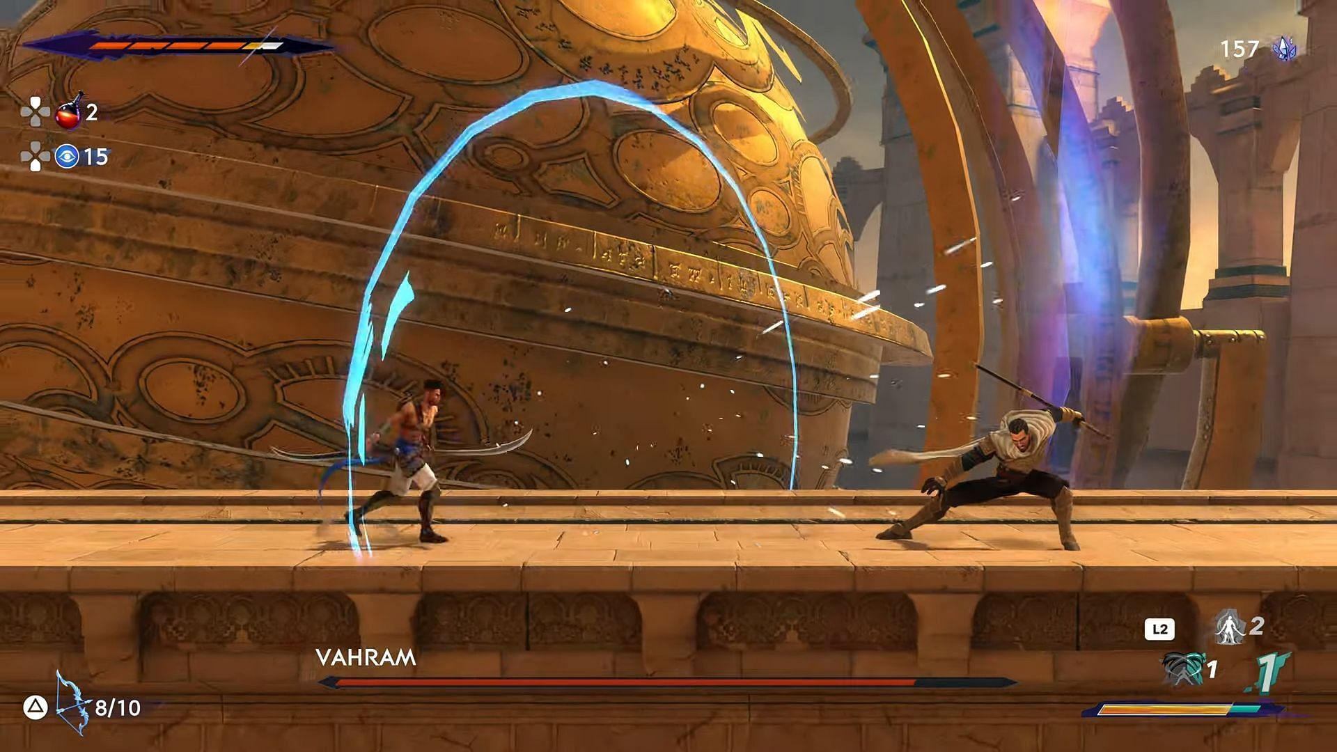 Parrying attacks is key to winning the battle against Vahram in Prince of Persia The Lost Crown (Image via YouTube/Boss Fight Database)