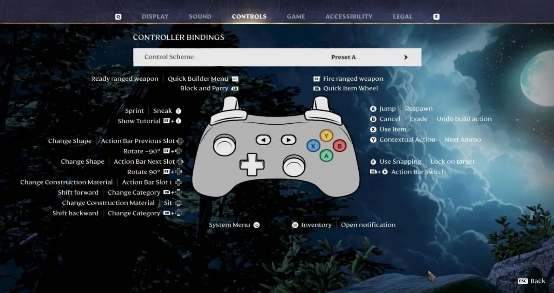 Controller bindings in the game (Image via Keen Games)