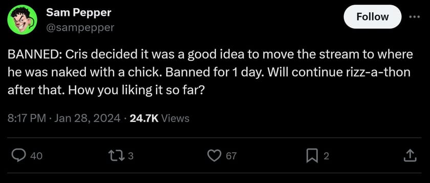 "He was naked with a chick" - Sam Pepper reveals why he got banned from