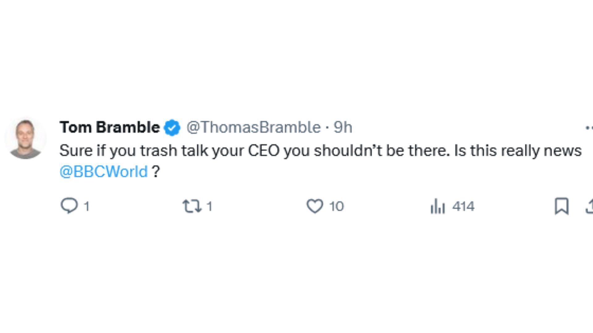 Netizens support Musk for firing the employees who criticized him (Image via X / @ThomasBramble)