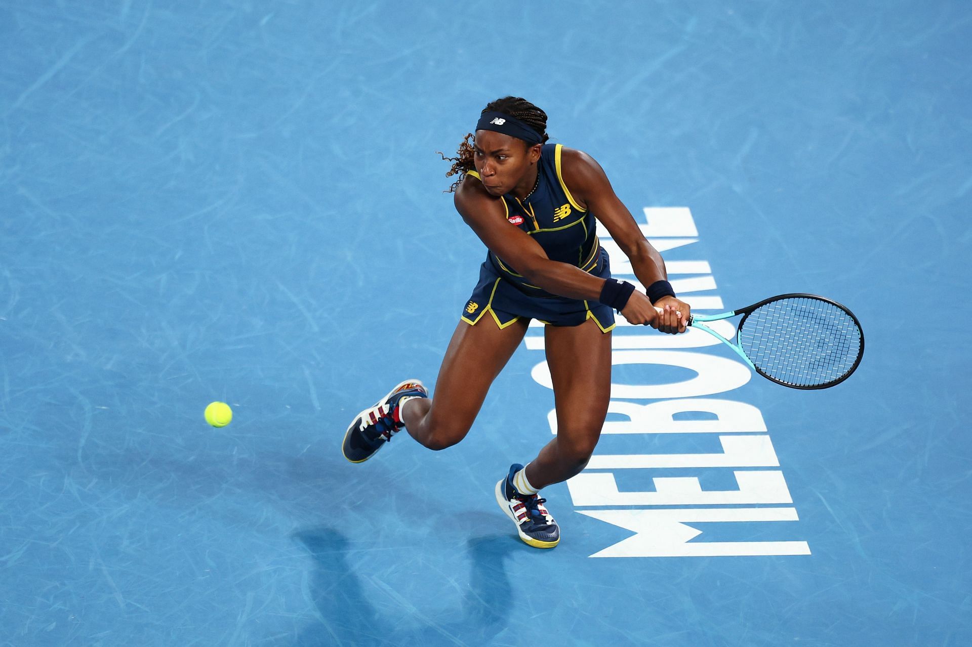 Coco Gauff hits a backhand at the 2024 Australian Open